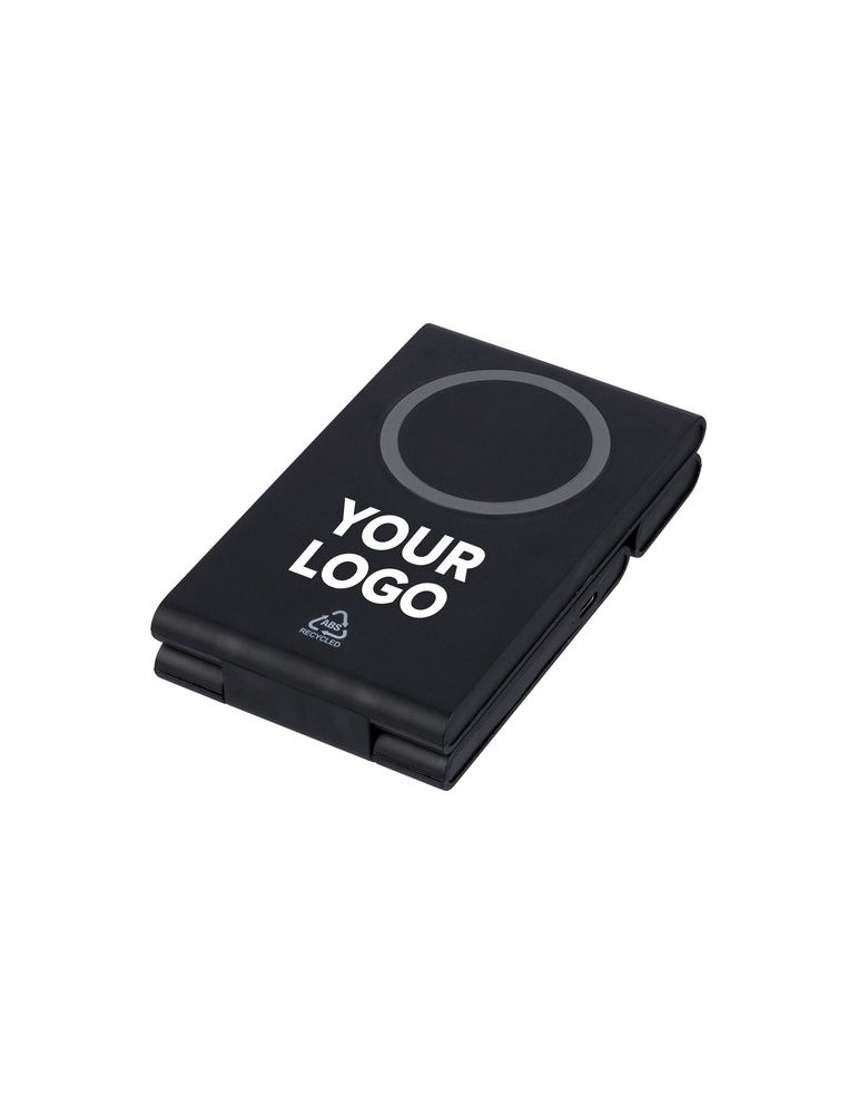Power bank magnétique sans fil 3 en 1 en ABS recyclé Valerio Matières : ABS recyclé Couleurs : noir cadeau entreprise pas cher