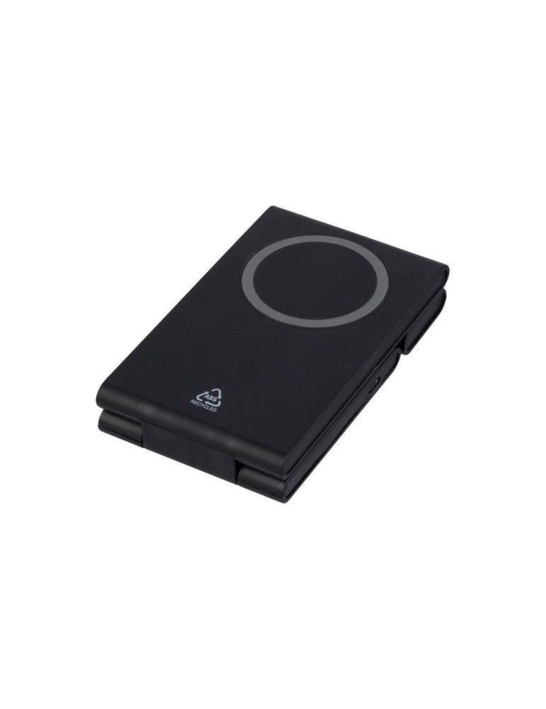 Power bank magnétique sans fil 3 en 1 en ABS recyclé Valerio Matières : ABS recyclé Couleurs : noir objet promotionnel éco-respo