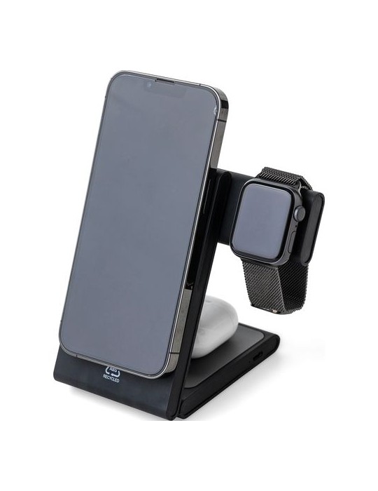 Power bank magnétique sans fil 3 en 1 en ABS recyclé Valerio Matières : ABS recyclé Couleurs : noir cadeau collaborateur premium