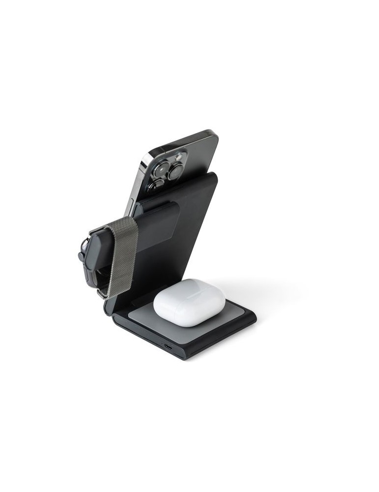 Power bank magnétique sans fil 3 en 1 en ABS recyclé Valerio Matières : ABS recyclé Couleurs : noir personnalisation rapide en F