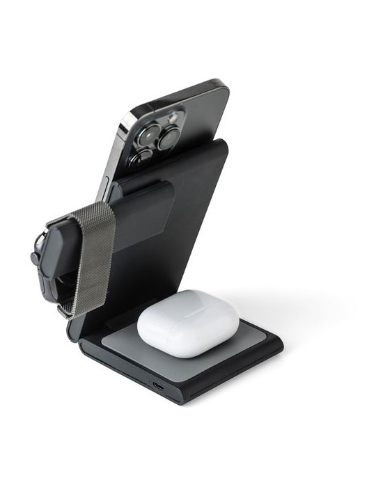 Power bank magnétique sans fil 3 en 1 en ABS recyclé Valerio Matières : ABS recyclé Couleurs : noir personnalisation rapide en F