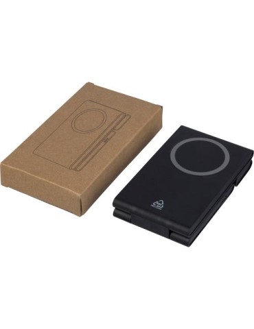 Power bank magnétique sans fil 3 en 1 en ABS recyclé Valerio Matières : ABS recyclé Couleurs : noir accessoire événementiel uniq
