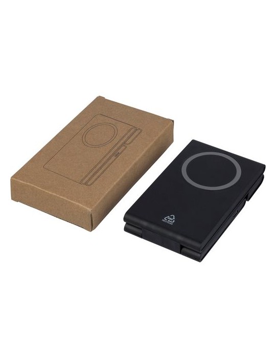 Power bank magnétique sans fil 3 en 1 en ABS recyclé Valerio Matières : ABS recyclé Couleurs : noir accessoire événementiel uniq