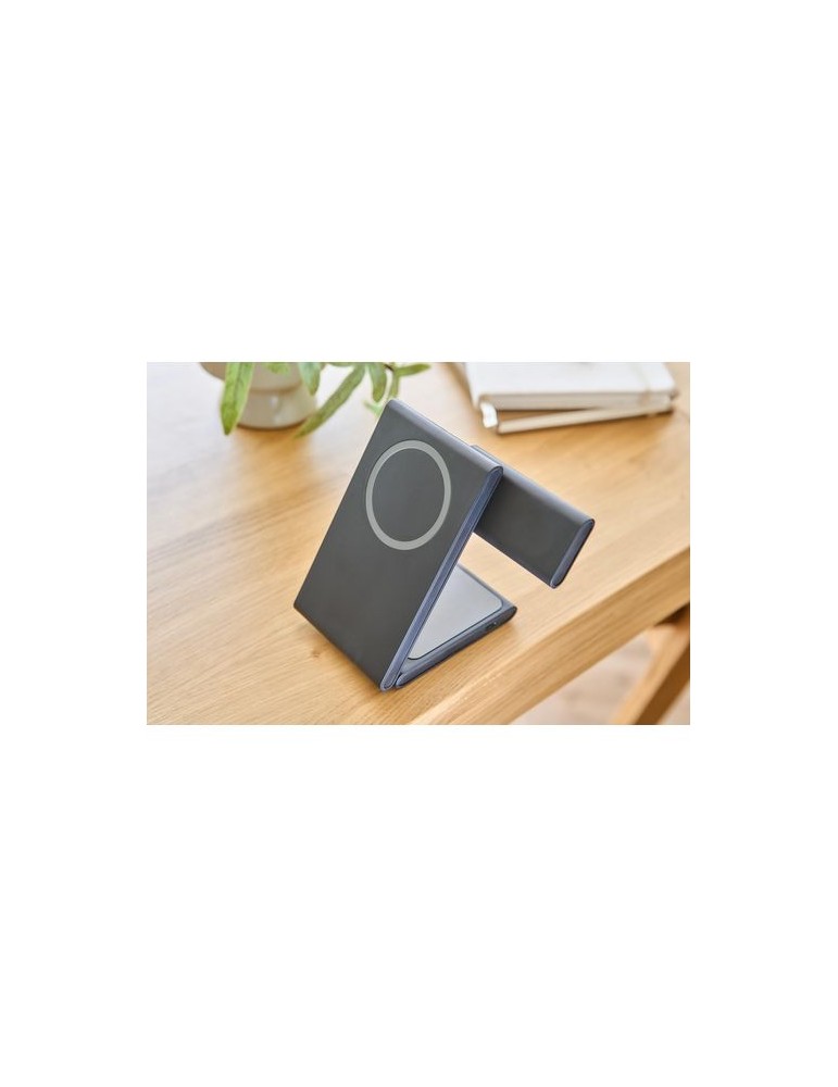 Power bank magnétique sans fil 3 en 1 en ABS recyclé Valerio Matières : ABS recyclé Couleurs : noir objet publicitaire robuste