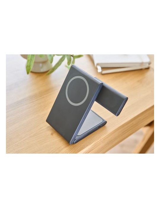 Power bank magnétique sans fil 3 en 1 en ABS recyclé Valerio Matières : ABS recyclé Couleurs : noir objet publicitaire robuste