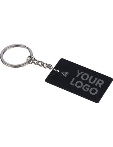 Porte-clés rectangulaire en acier inoxydable recyclé Jax Couleurs : noir Matières : acier inoxydable recyclé cadeau entreprise p
