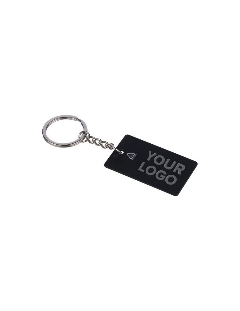 Porte-clés rectangulaire en acier inoxydable recyclé Jax Couleurs : noir Matières : acier inoxydable recyclé cadeau entreprise p