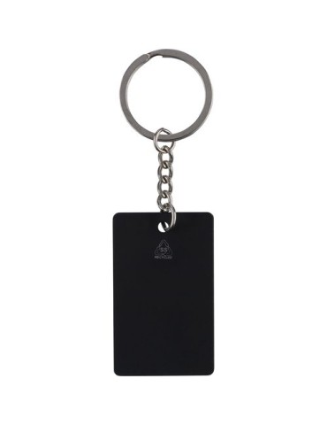 Porte-clés rectangulaire en acier inoxydable recyclé Jax Couleurs : noir Matières : acier inoxydable recyclé impression haute dé