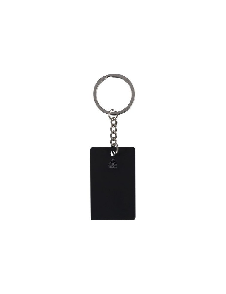 Porte-clés rectangulaire en acier inoxydable recyclé Jax Couleurs : noir Matières : acier inoxydable recyclé impression haute dé