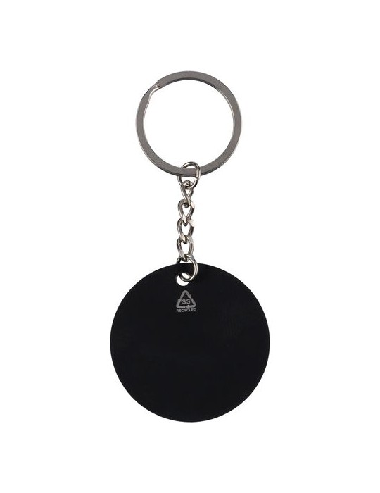 Porte-clés ballon de football en acier inoxydable recyclé Ciro Couleurs : noir Matières : acier inoxydable recyclé impression ha