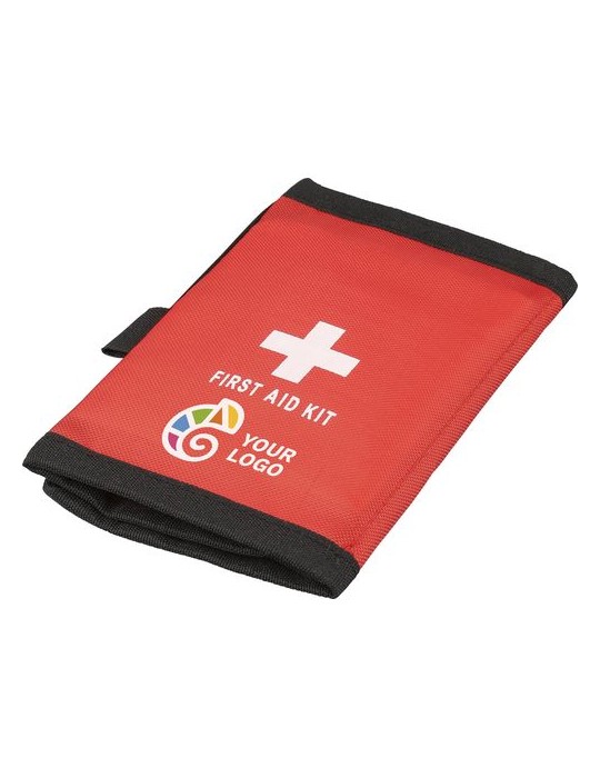 Trousse de premiers secours en polyester rPET 600D Kairo Matières : non tissé Couleurs : rouge personnalisable avec votre logo