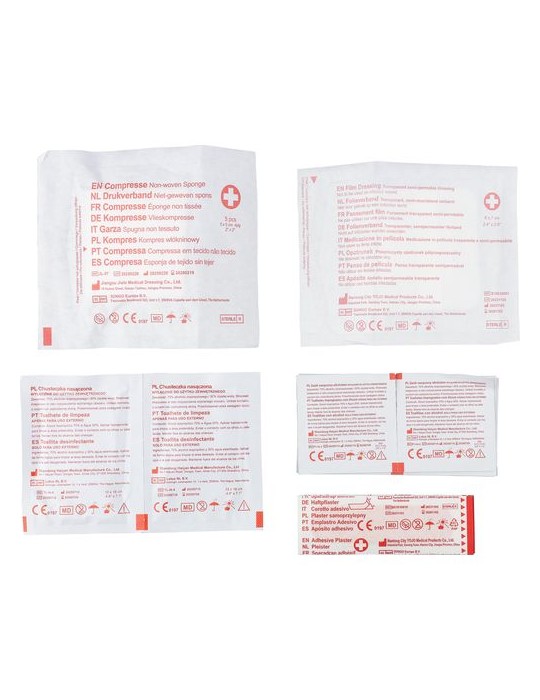 Trousse de premiers secours en polyester rPET 600D Kairo Matières : non tissé Couleurs : rouge livraison express 24h 48h