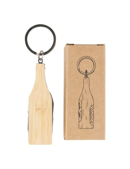 Porte-clés multi-outils en bambou Inaya Matières : bambou Couleurs : brun objet promotionnel éco-responsable