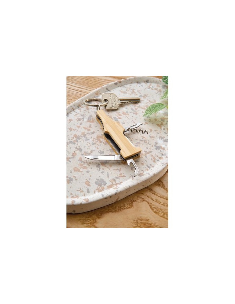 Porte-clés multi-outils en bambou Inaya Matières : bambou Couleurs : brun cadeau collaborateur premium