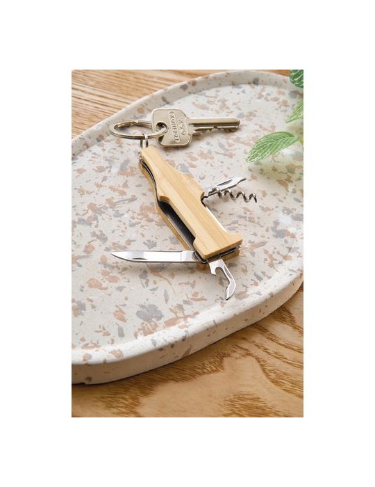 Porte-clés multi-outils en bambou Inaya Matières : bambou Couleurs : brun cadeau collaborateur premium