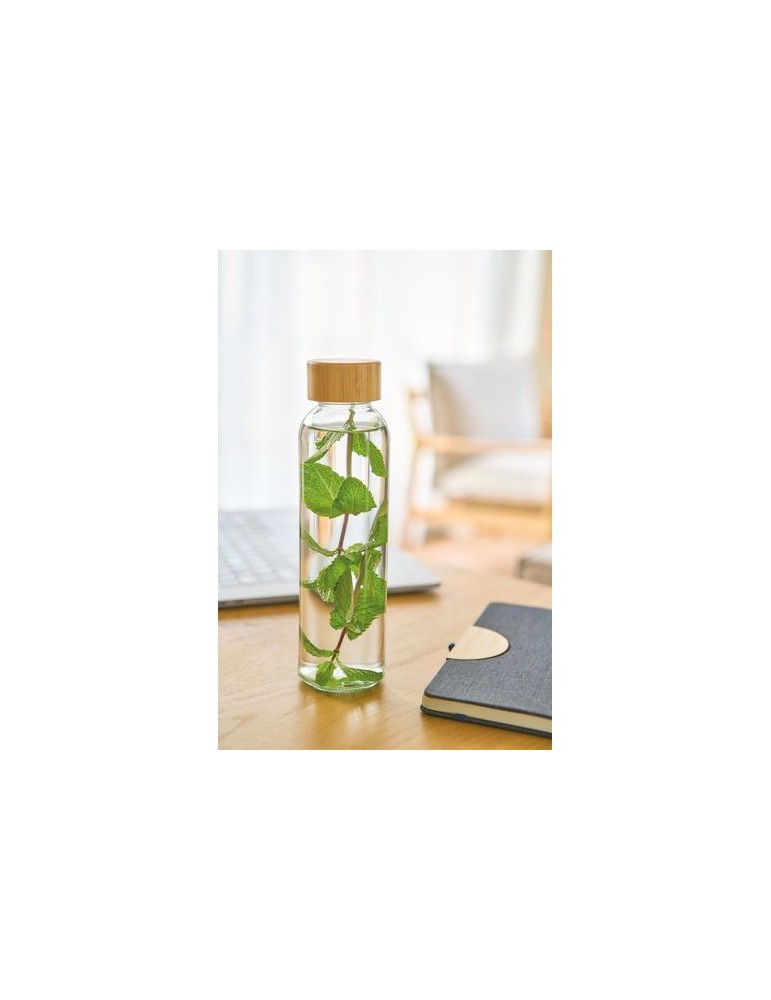 Gourde de 500 ml en verre Levi Matières : bambou Couleurs : noir goodies publicitaire durable