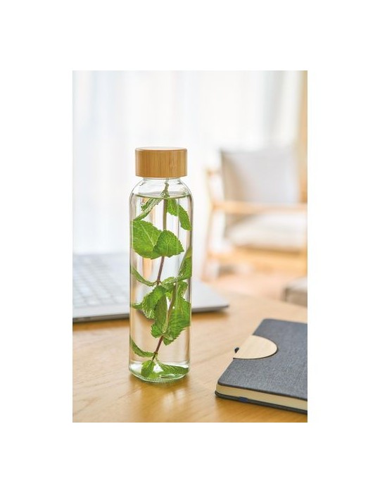 Gourde de 500 ml en verre Levi Matières : bambou Couleurs : noir goodies publicitaire durable