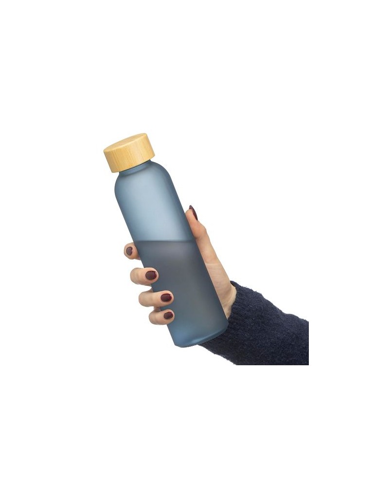 Gourde de 500 ml en verre Levi Matières : bambou Couleurs : noir personnalisation rapide en France