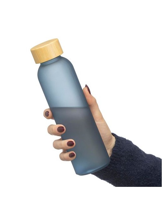 Gourde de 500 ml en verre Levi Matières : bambou Couleurs : noir personnalisation rapide en France