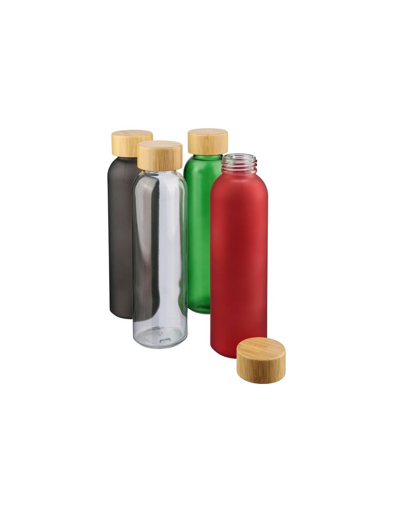 Gourde de 500 ml en verre Levi Matières : bambou Couleurs : noir personnalisation rapide en France