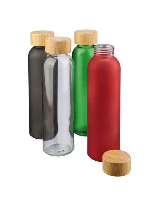 Gourde de 500 ml en verre Levi Matières : bambou Couleurs : noir personnalisation rapide en France