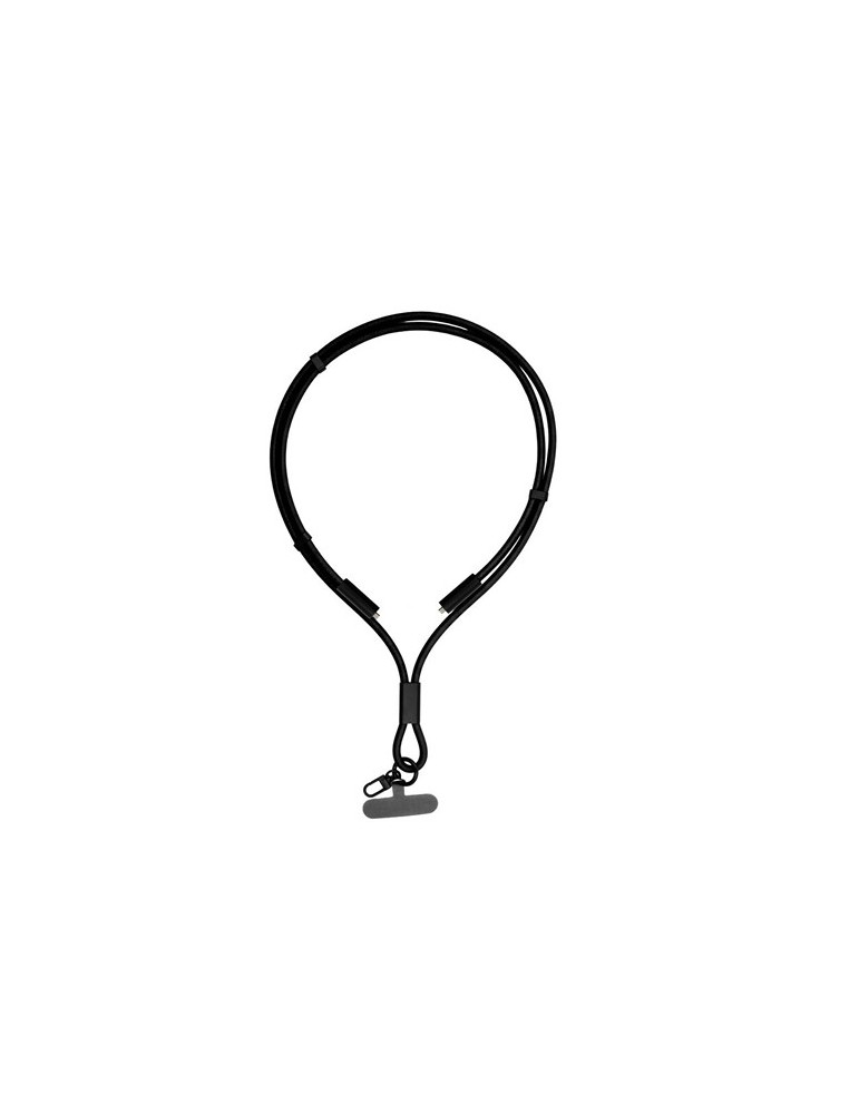 Lanière pour téléphone avec câble de transfert de données et de charge | Bassam Matières : nylon Couleurs : noir