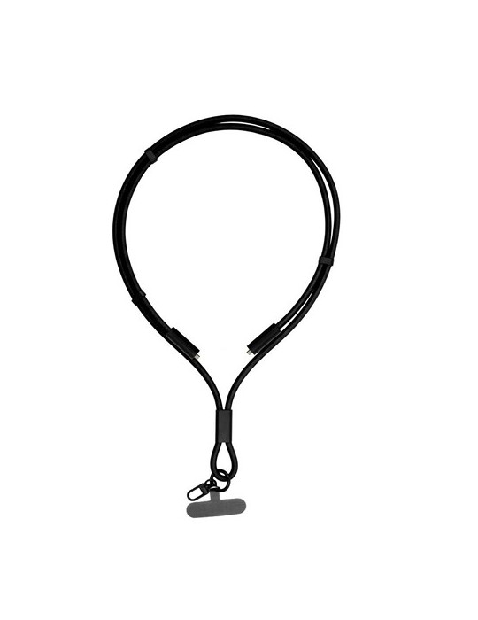 Lanière pour téléphone avec câble de transfert de données et de charge | Bassam Matières : nylon Couleurs : noir