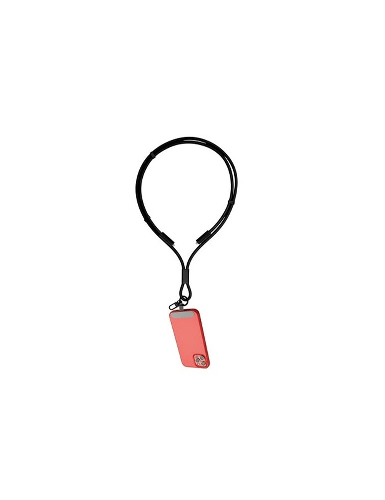 Lanière pour téléphone avec câble de transfert de données et de charge | Bassam Matières : nylon Couleurs : noir livraison expre