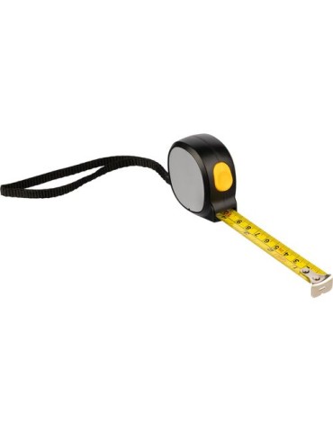 Mètre-ruban de 3 m en ABS Akira Matières : polyester Couleurs : noir marquage laser ultra précis