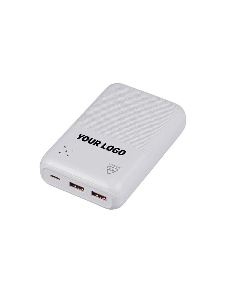 Power bank en ABS recyclé Rayen Matières : ABS recyclé Couleurs : blanc impression haute définition