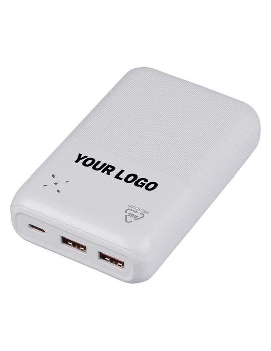 Power bank en ABS recyclé Rayen Matières : ABS recyclé Couleurs : blanc impression haute définition
