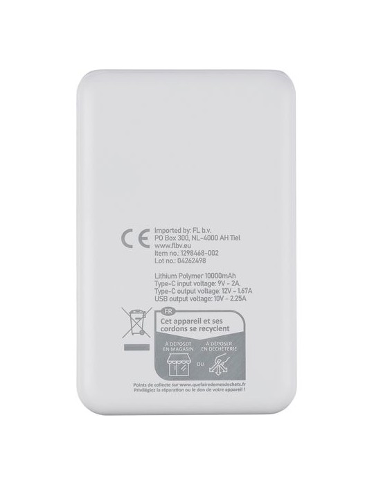 Power bank en ABS recyclé Rayen Matières : ABS recyclé Couleurs : blanc objet publicitaire robuste