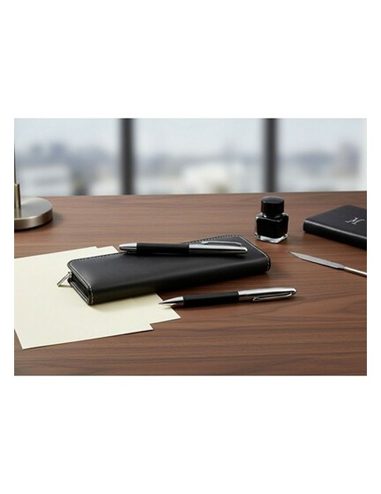 Set d'écriture, stylo bille et stylo bille roulante | Aurevin Matières : métal Couleurs : noir personnalisable avec votre logo