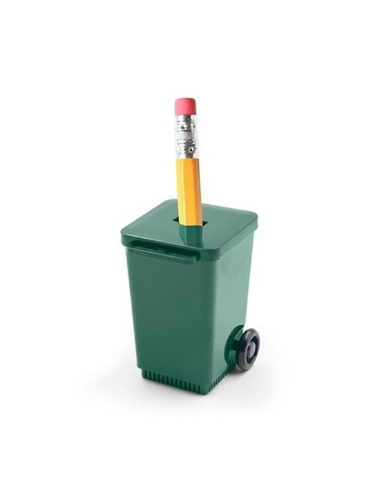 Aiguiseur à crayons 'poubelle' | Cira Matières : plastique Couleurs : vert marquage laser ultra précis