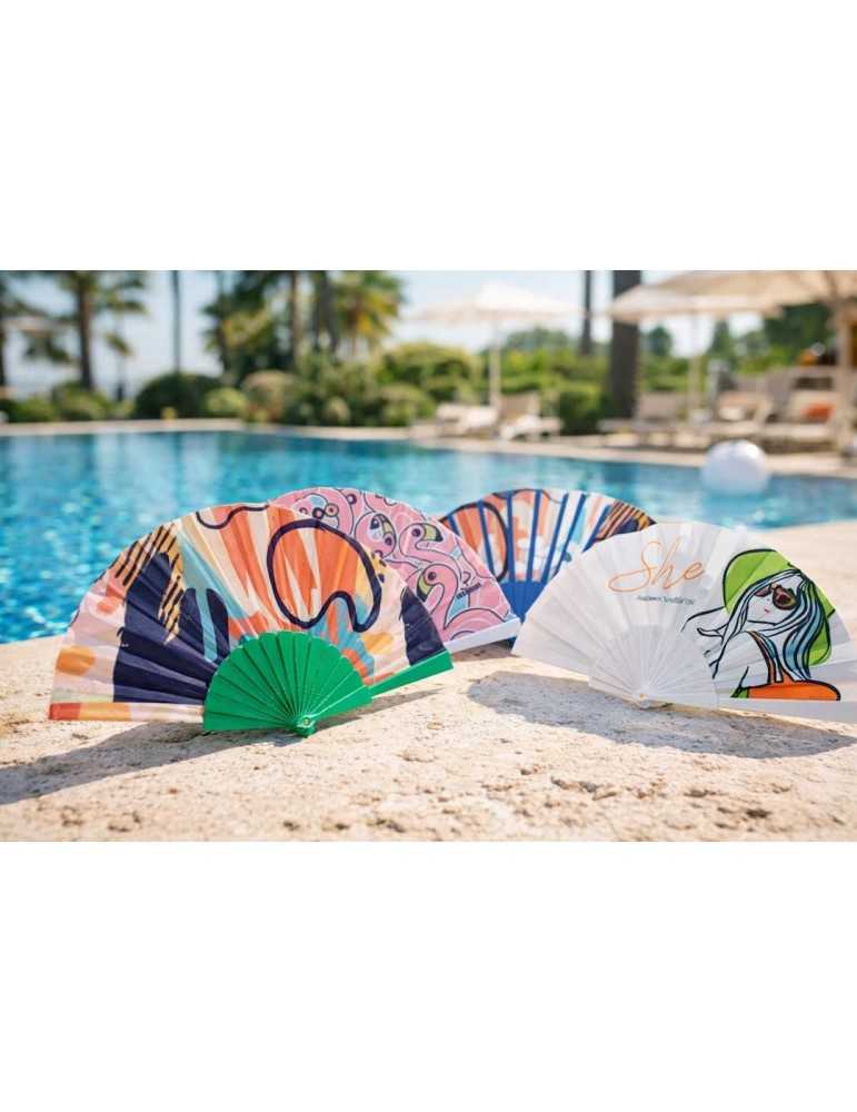 Eventail à main en plastique coloré 100% personnalisable