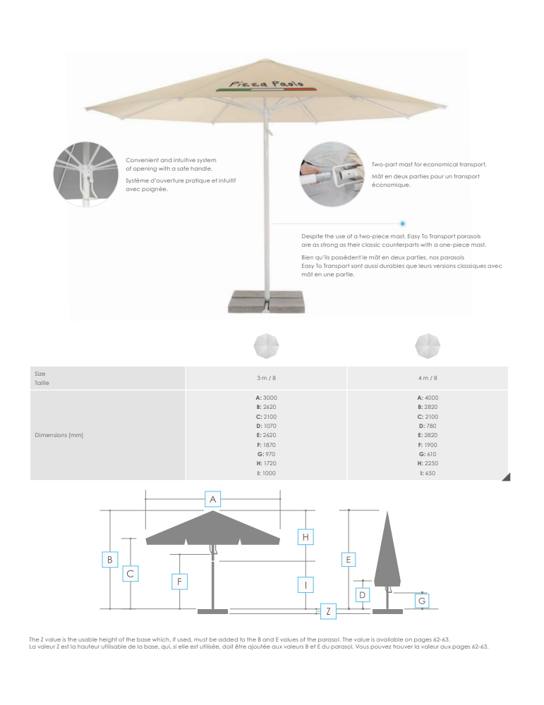 Parasol publicitaire FT pliable personnalisé