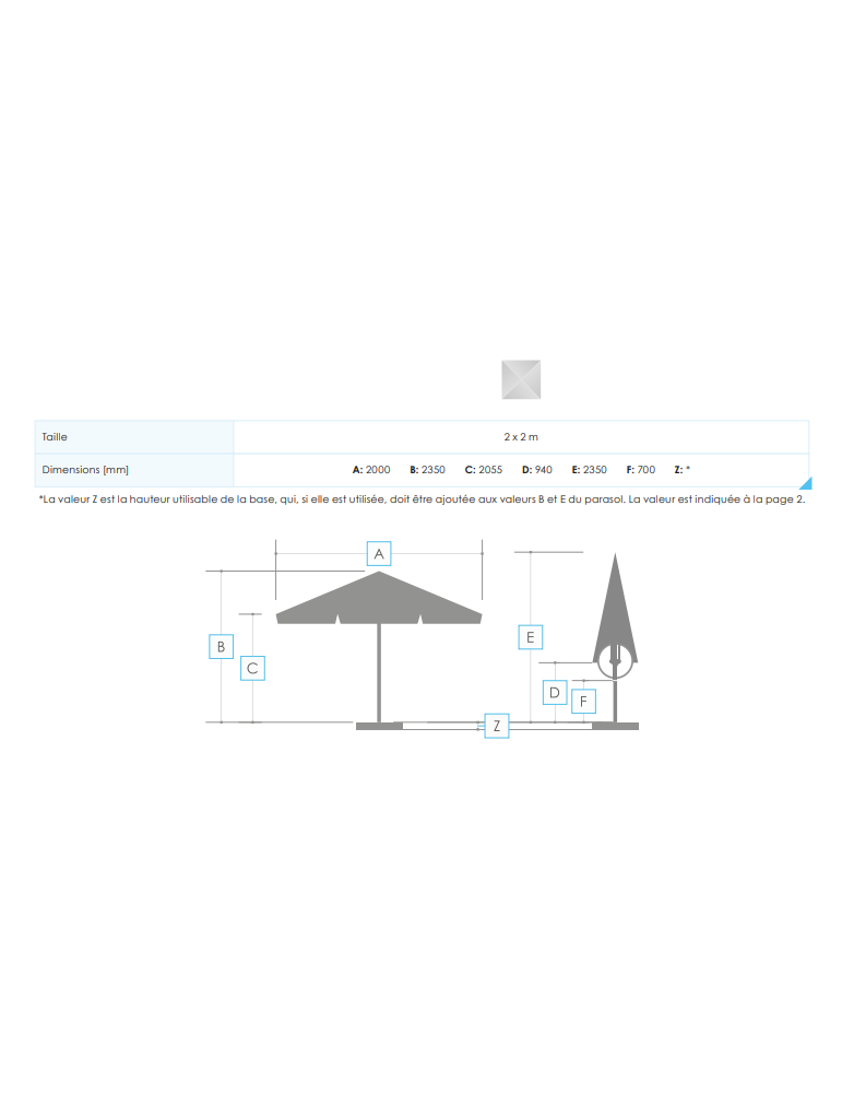 Parasol publicitaire Harmony 2x2 m personnalisé