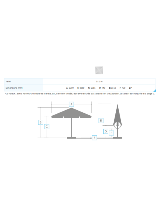 Parasol publicitaire Harmony 2x2 m personnalisé