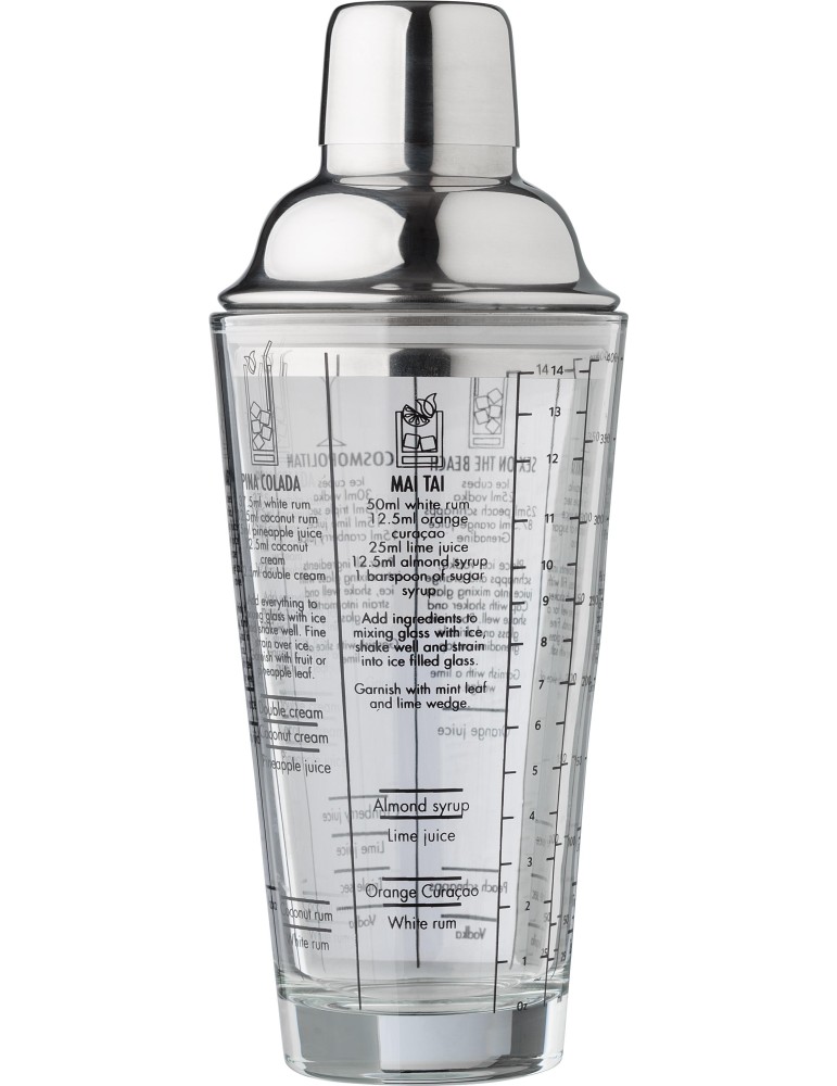 Shaker gradué personnalisé en verre et en inox Adela pas cher