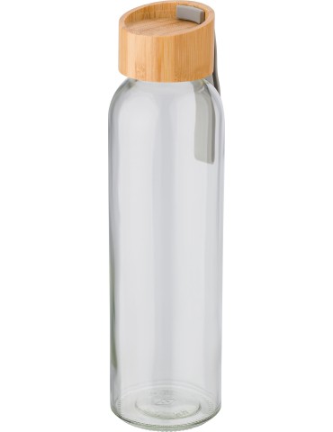 Bouteille en verre 500 ml avec bouchon en bambou personnalisée pas cher -