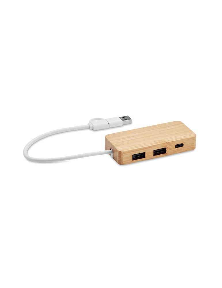 Hub USB 3 Ports en Bambou Personnalisé - Accessoire pas cher