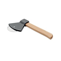 Coupe-pizza personnalisée en bambou avec manche - Ustensile de cuisine ZAZA Matières : bambou Couleurs : noir cadeau entreprise 