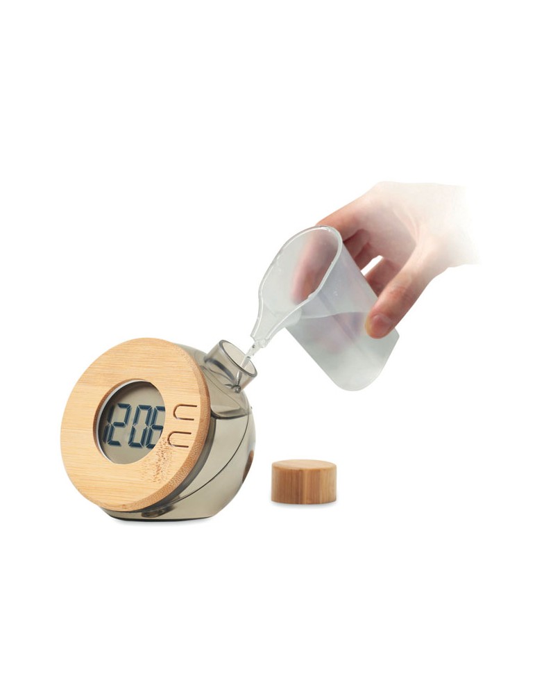 Horloge à Eau en Bambou Personnalisée - DROPPY LUX pas cher