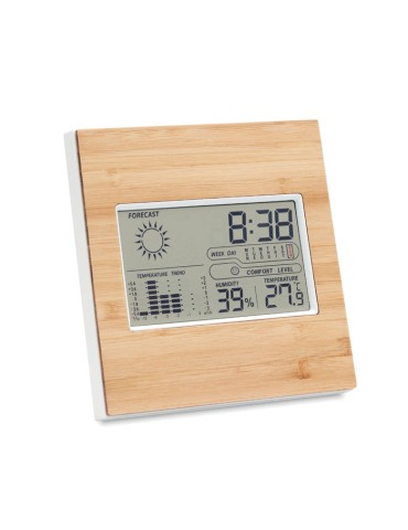 Station Météo personnalisée en finition bambou TURKU - Multifonction pas cher