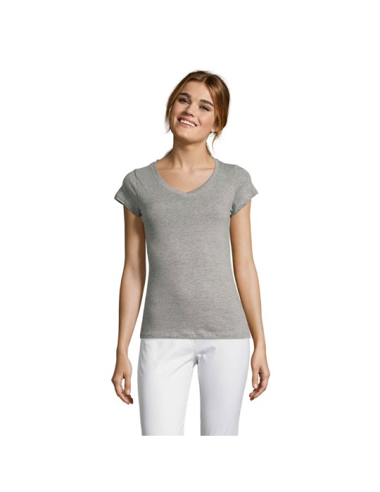 T-shirt Femme Col V MOON - 100% Coton Confortable Personnalisé pas cher