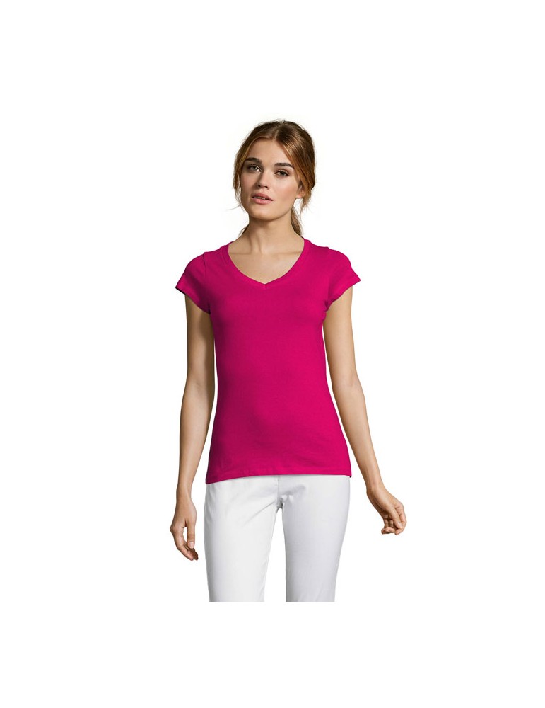 T-shirt Femme Col V MOON - 100% Coton Confortable Personnalisé pas cher