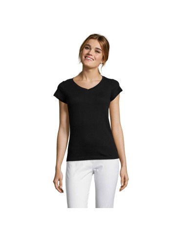 T-shirt Femme Col V MOON - 100% Coton Confortable Personnalisé pas cher
