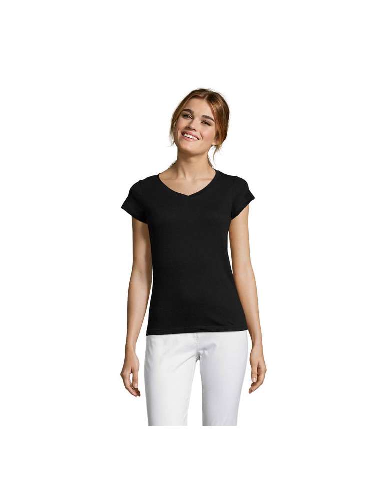 T-shirt Femme Col V MOON - 100% Coton Confortable Personnalisé pas cher