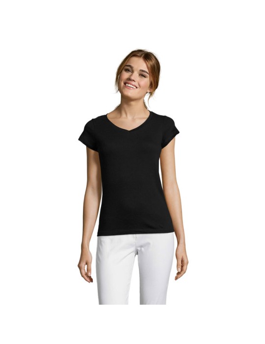 T-shirt Femme Col V MOON - 100% Coton Confortable Personnalisé pas cher