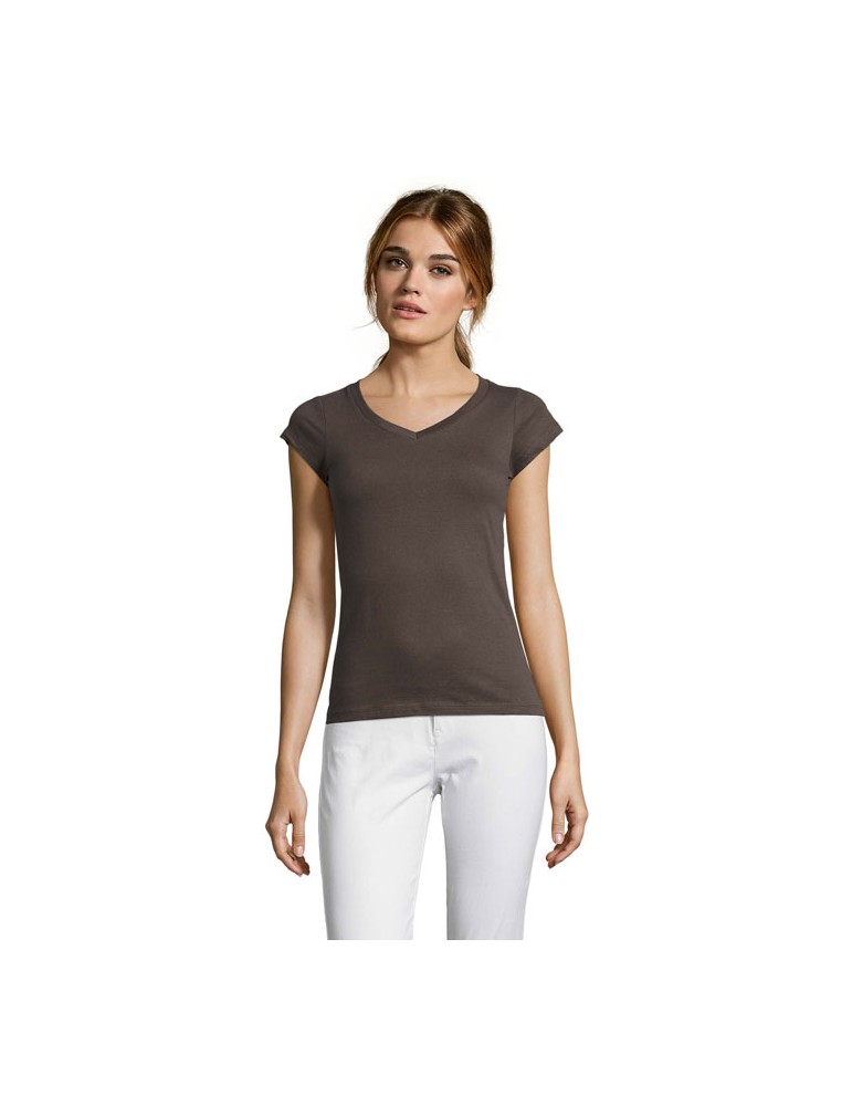 T-shirt Femme Col V MOON - 100% Coton Confortable Personnalisé pas cher